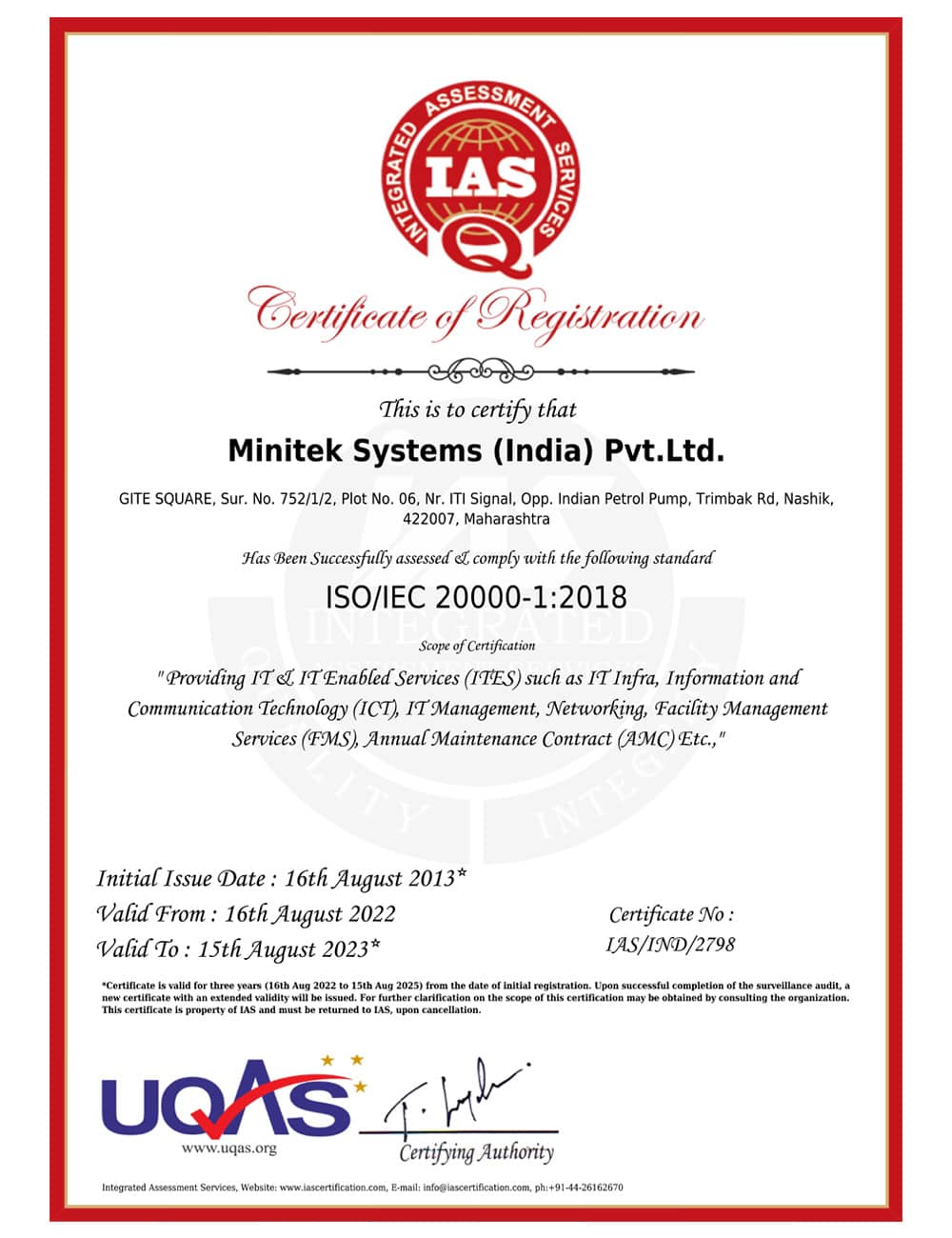 ISO 20000-1 2018 Certificate Recertification 2022-23